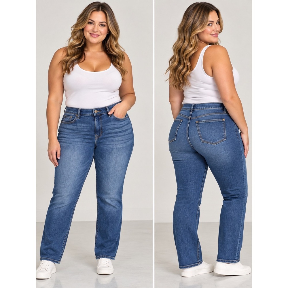 Gloria Vanderbilt All-Around Slimming Rail Straight Jeans Womens 14 Blue Stretch